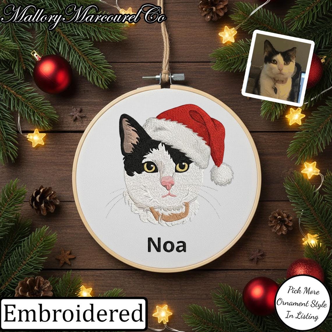 Personalized Pet Memorial Ornament – Custom Embroidered Cat Portrait Keepsake Gift for Pet Lovers