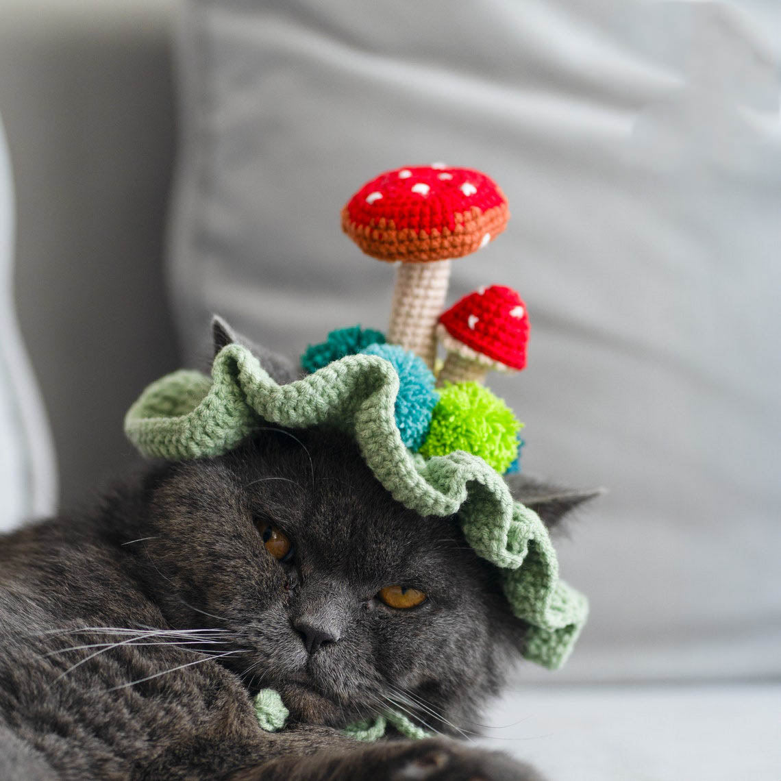 Crochet Mushroom Pet Hat Halloween Pet Costume Gift for Pet Lovers