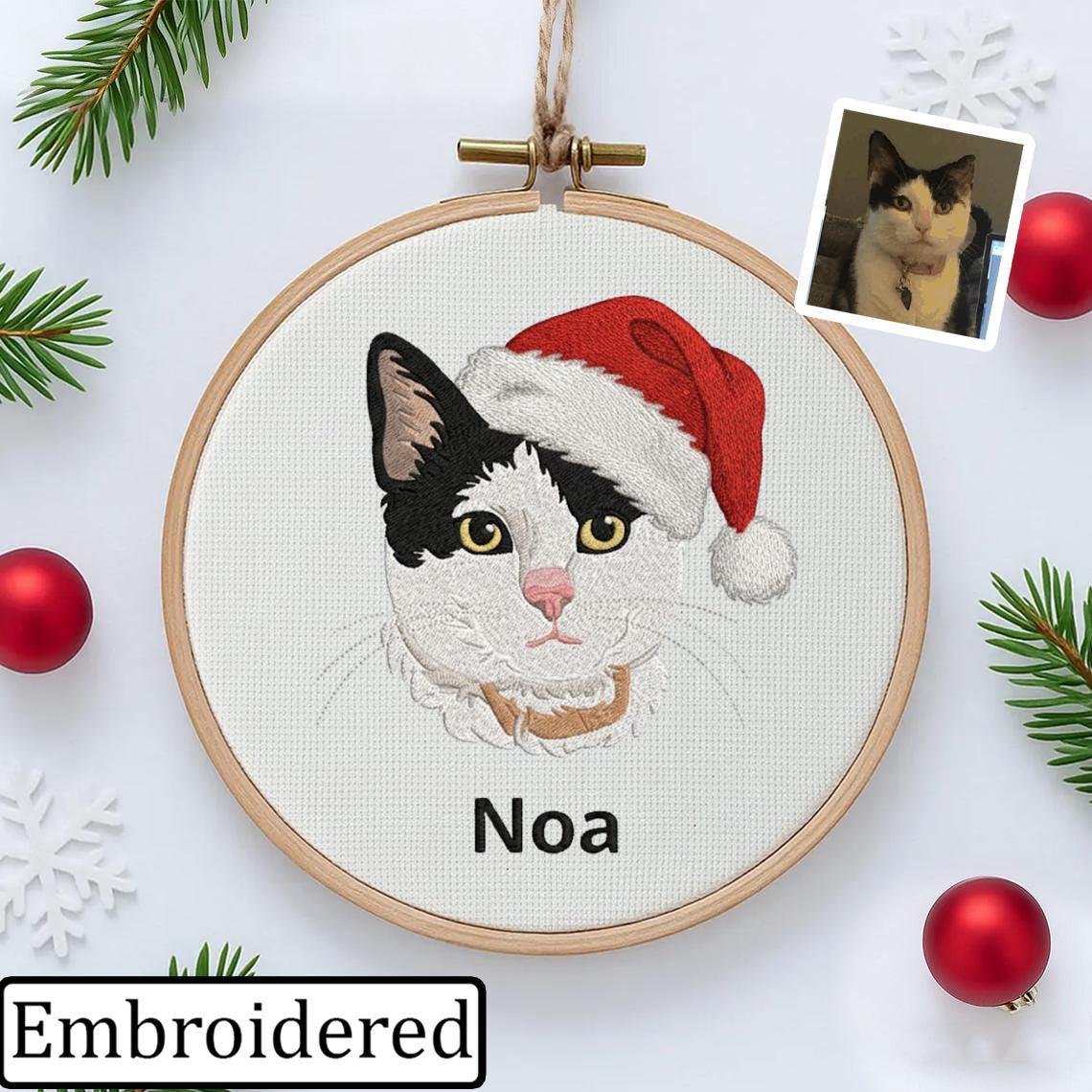 Personalized Pet Memorial Ornament – Custom Embroidered Cat Portrait Keepsake Gift for Pet Lovers