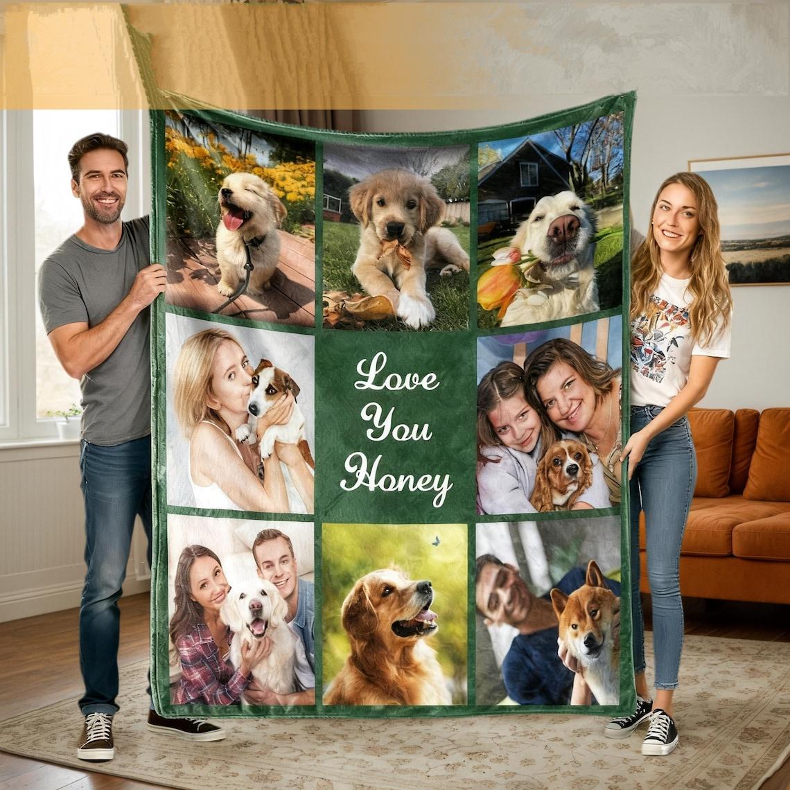 Custom Pet Photo Collage Blanket – Personalized Comfortable Blanket Gift for Dog & Cat Lovers Birthday & Christmas Gift