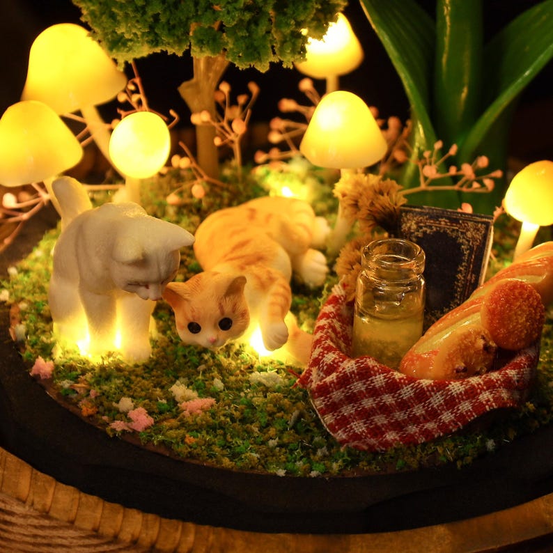 Lily of the Valley Mushroom Lamp with Custom Pet Figurine Christmas Gift For Pet Lovers Unique Home Decor
