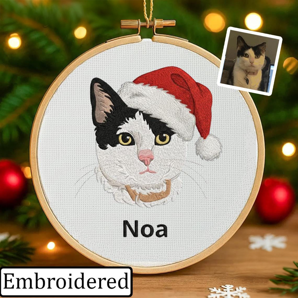 Personalized Pet Memorial Ornament – Custom Embroidered Cat Portrait Keepsake Gift for Pet Lovers