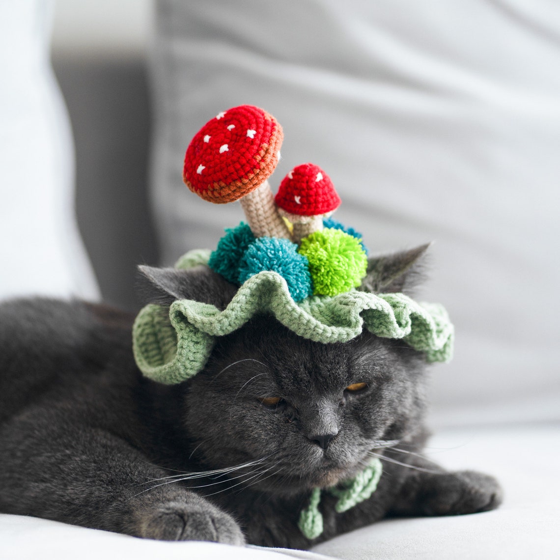 Crochet Mushroom Pet Hat Halloween Pet Costume Gift for Pet Lovers