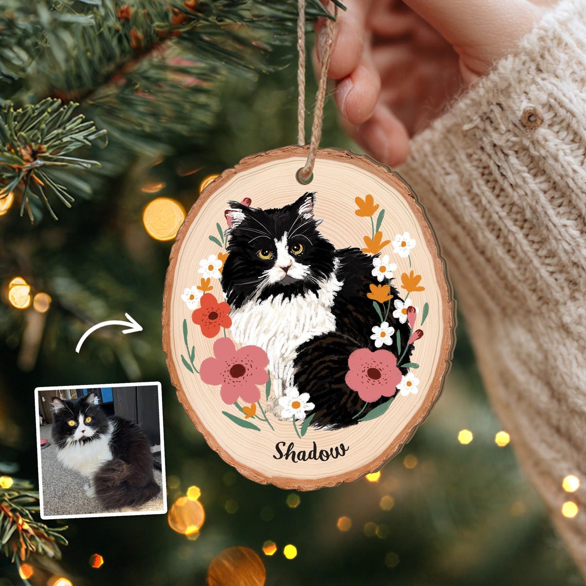 Personalized Watercolor Dog Pet Portrait Wooden Christmas Ornament Christmas Gift for Pet Lovers