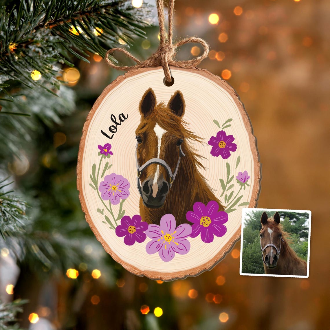 Personalized Watercolor Dog Pet Portrait Wooden Christmas Ornament Christmas Gift for Pet Lovers