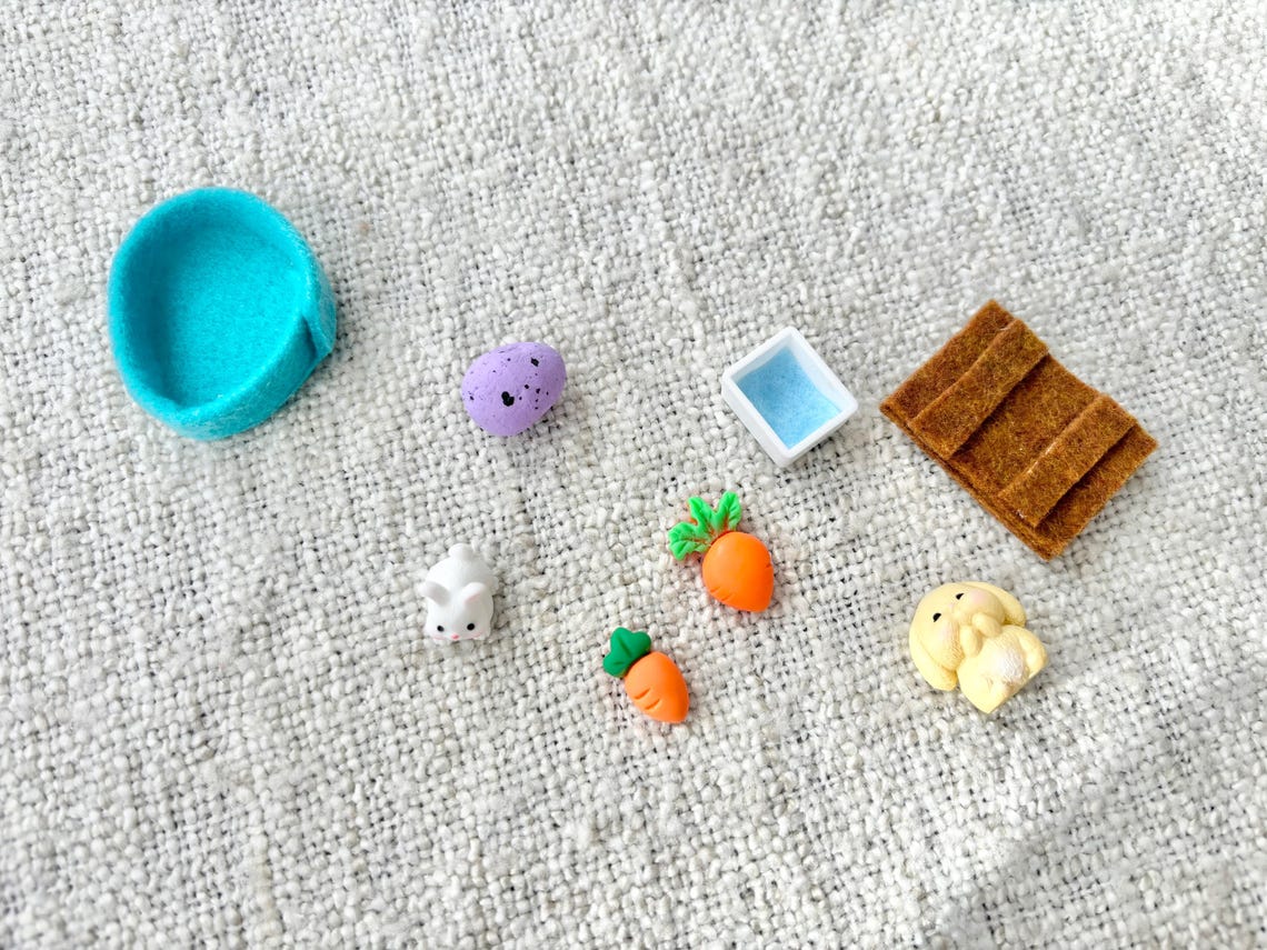 Miniature Bunny Pocket Pet Playset In A Tin Case Travel Toy for Kids Easter Basket Stuffer