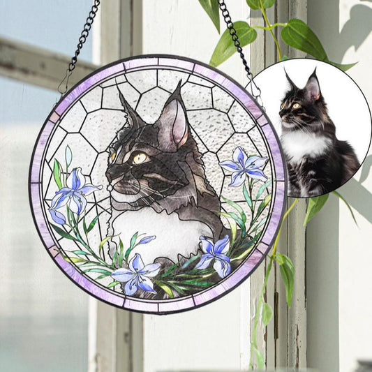 Custom Pet Portrait Stained Glass Suncatcher – Dog or Cat Memorial Gift