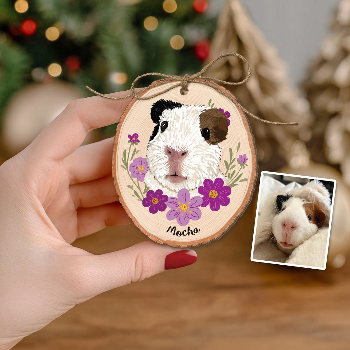 Personalized Watercolor Dog Pet Portrait Wooden Christmas Ornament Christmas Gift for Pet Lovers