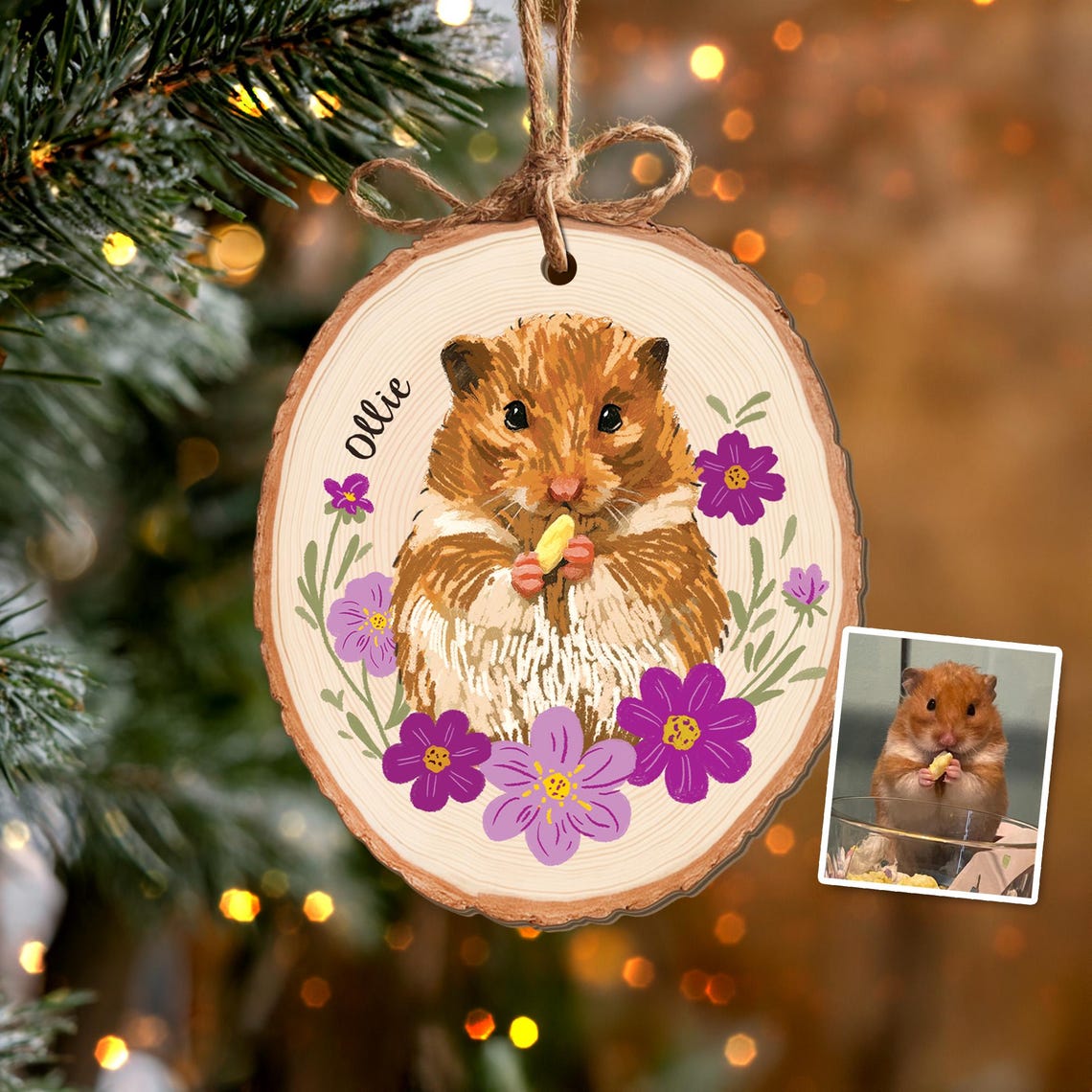 Personalized Watercolor Dog Pet Portrait Wooden Christmas Ornament Christmas Gift for Pet Lovers
