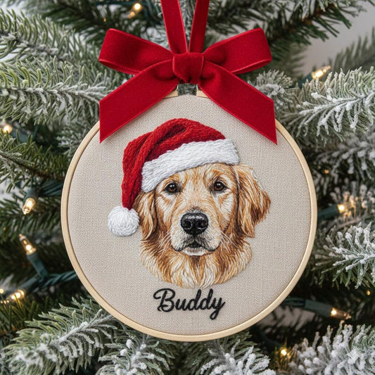 Personalized Pet Memorial Ornament – Custom Embroidered Dog Cat Portrait Keepsake Gift for Pet Lovers