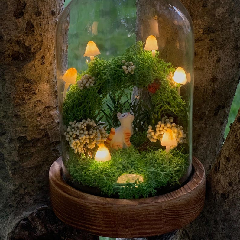 Custom Cat Figure Green Mushroom Wreath Lamp Birthday Christmas Gift For Pet Lovers