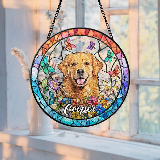 Custom Pet Portrait Stained Glass Suncatcher – Dog or Cat Memorial Gift