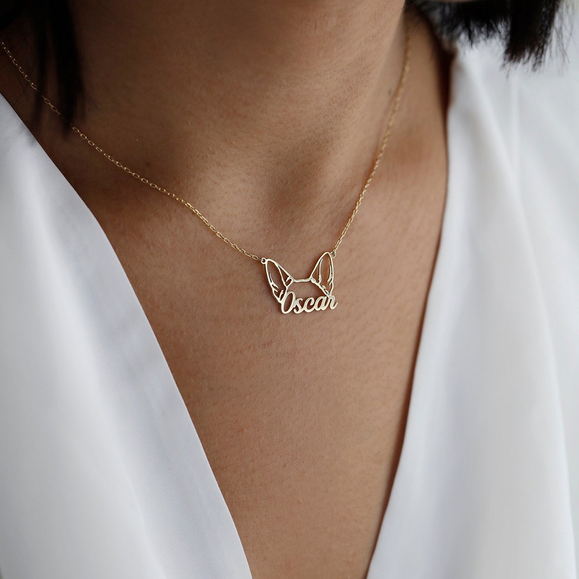 Personalized Pet Ear Necklace with Name – Custom Memorial Jewelry Christmas Gift for Dog & Cat Lovers