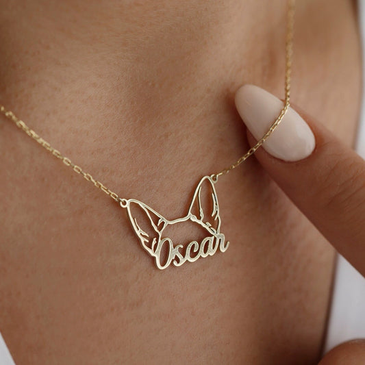 Personalized Pet Ear Necklace with Name – Custom Memorial Jewelry Christmas Gift for Dog & Cat Lovers