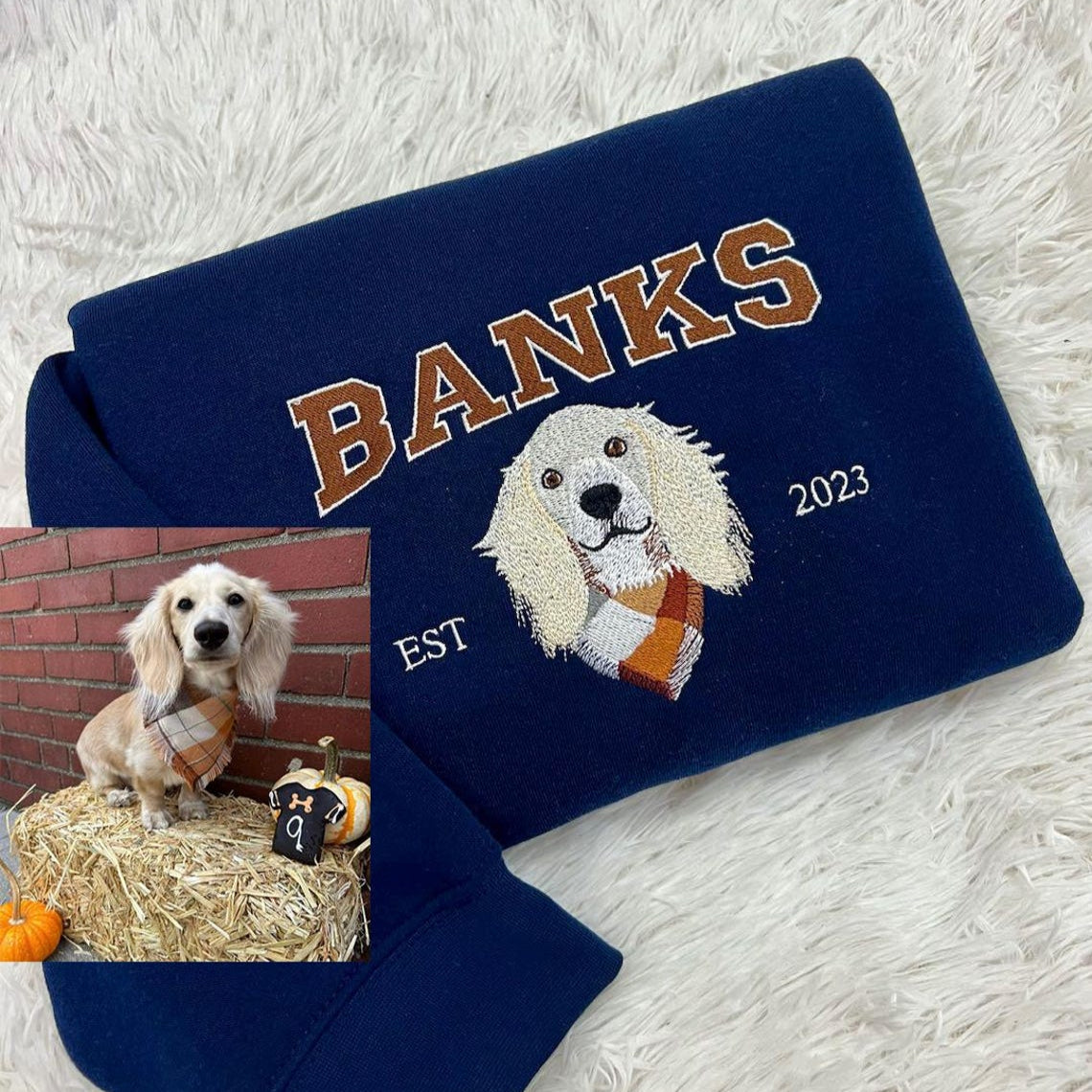 Embroidered Pet Portrait EST Sweatshirt Custom Puppy Face and Name Hoodie Pet Sympathy Dog Memorial Gifts for Dog Lovers