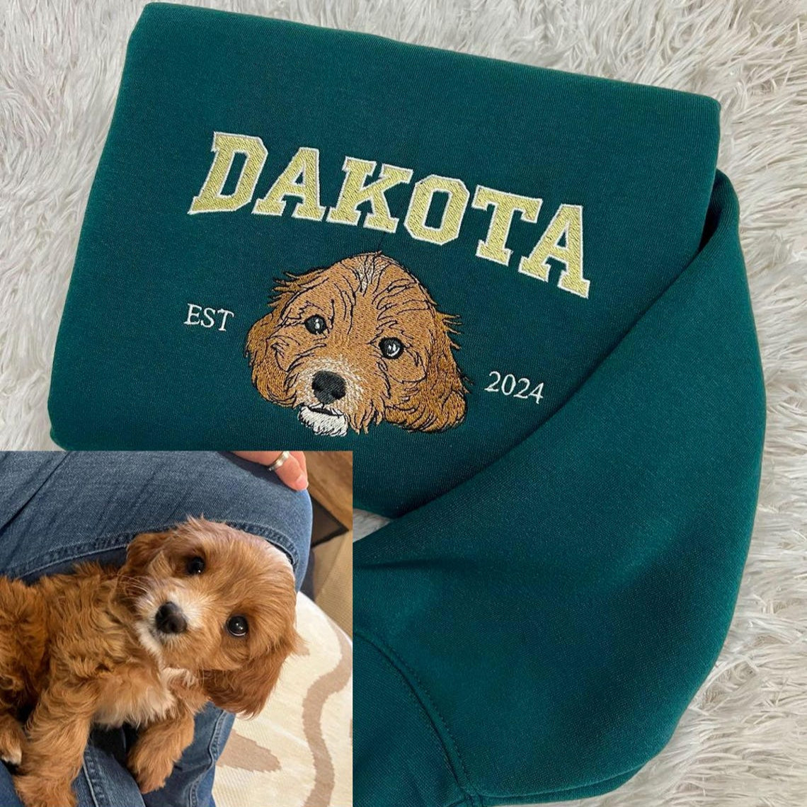 Embroidered Pet Portrait EST Sweatshirt Custom Puppy Face and Name Hoodie Pet Sympathy Dog Memorial Gifts for Dog Lovers