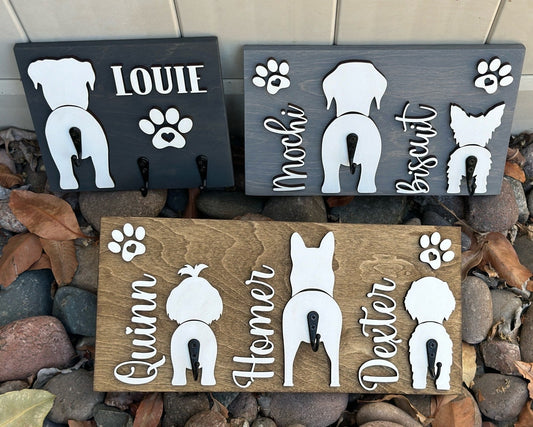 Custom Dog Butt Leash Holder with Name for Wall Personalized Pet Leash Rack & Key Hook Unique Gift for Dog Owners