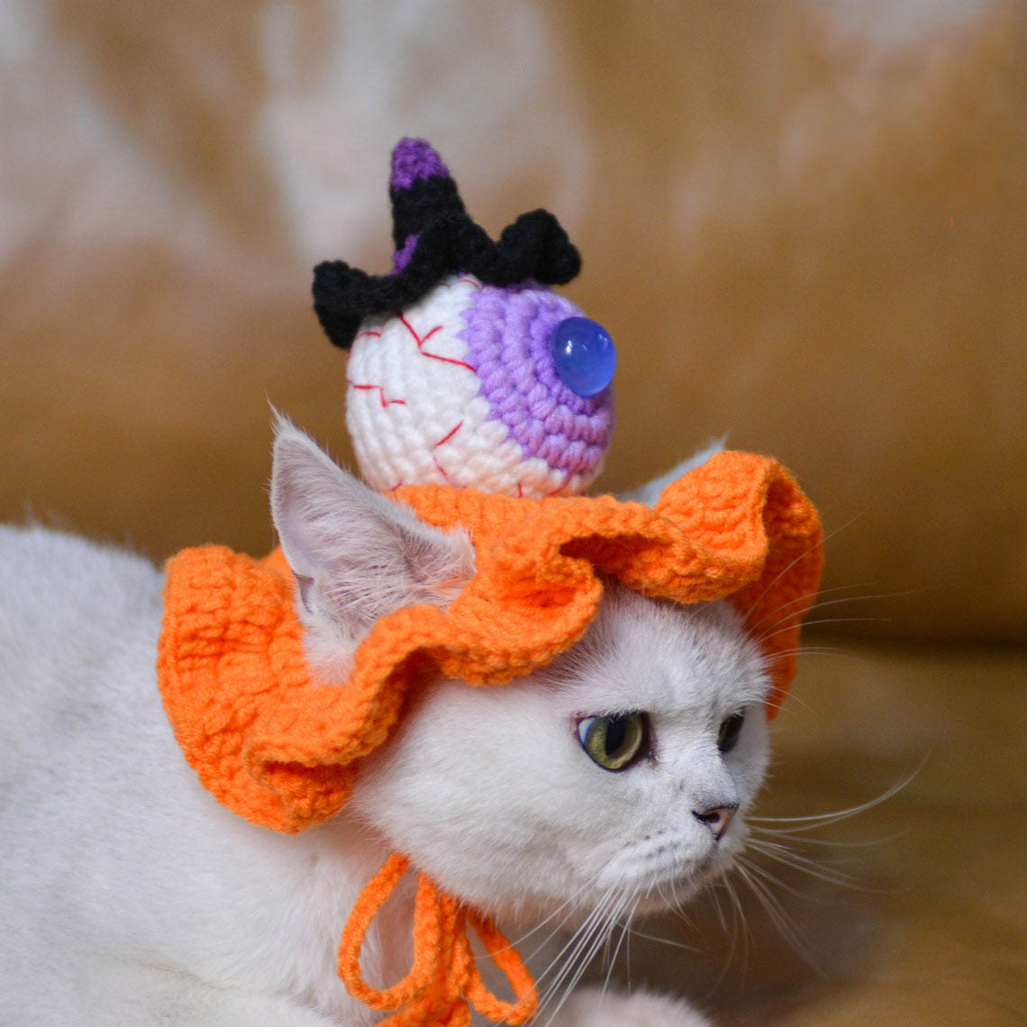 Crochet Eyeball & Mini Witch Pet Hat Halloween Pet Costume Gift for Pet Lovers