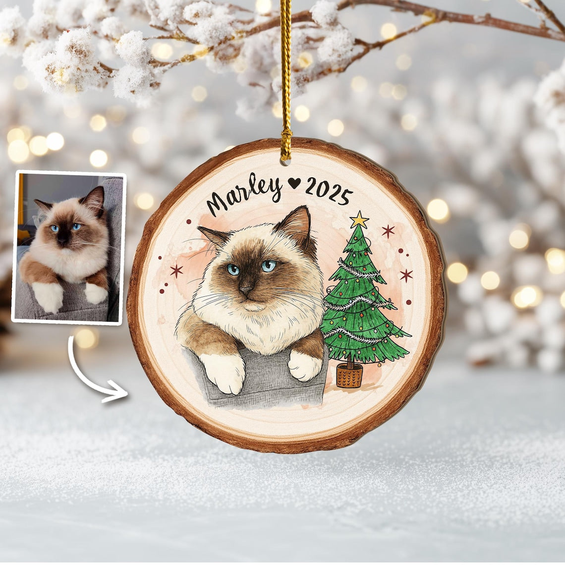 Personalized Pet Portrait From Photo Ornament Dog Christmas Ornament Cat Lover Gift Pet Memorial Gift Pet Sympathy Gift Christmas Decor
