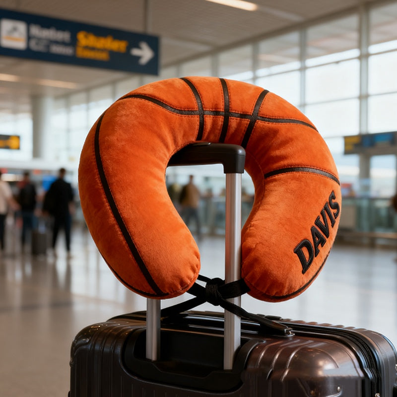Personalized Basketball U-Shaped Pillow With Custom Name For Sports Fans And Travelers