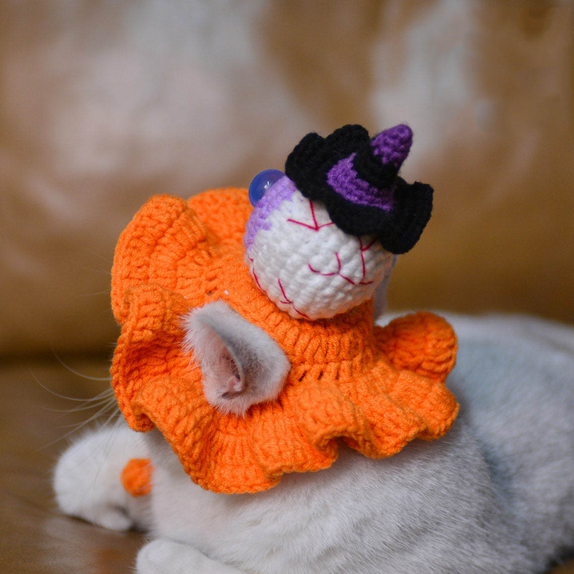 Crochet Eyeball & Mini Witch Pet Hat Halloween Pet Costume Gift for Pet Lovers