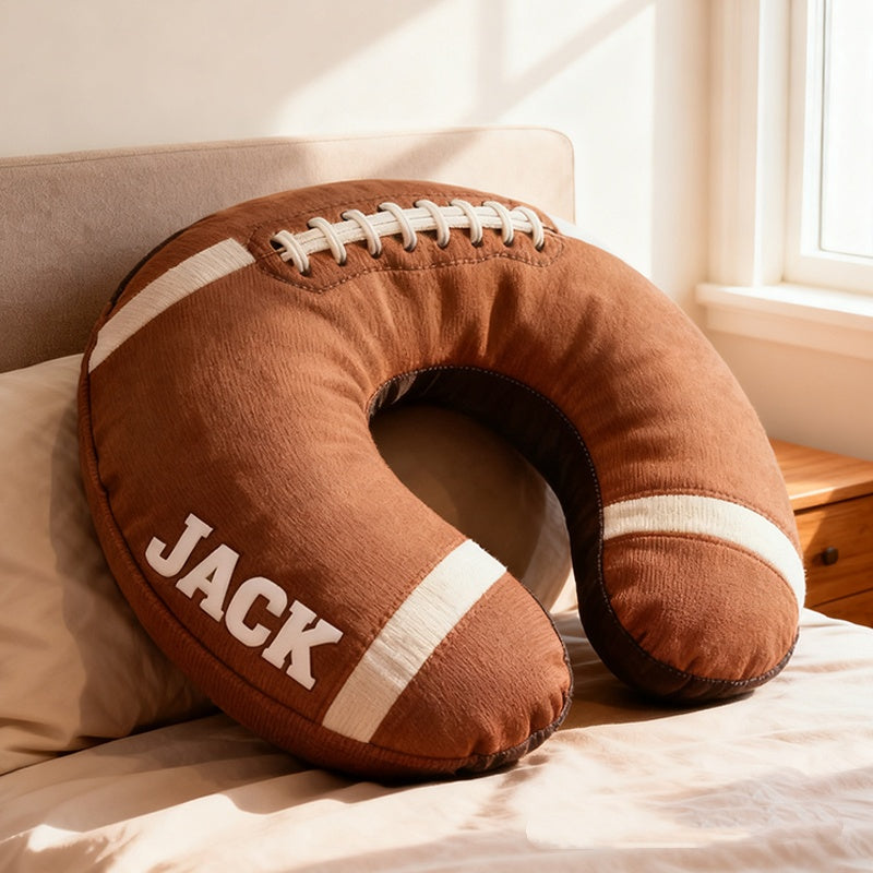Personalized Football U-Shaped Pillow With Custom Name For Sports Fans And Travelers