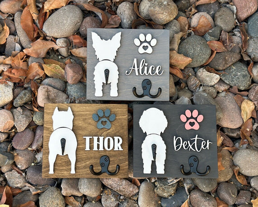 Custom Dog Butt Leash Holder for Wall Personalized Pet Leash Rack & Key Hook Unique Gift for Dog Lovers