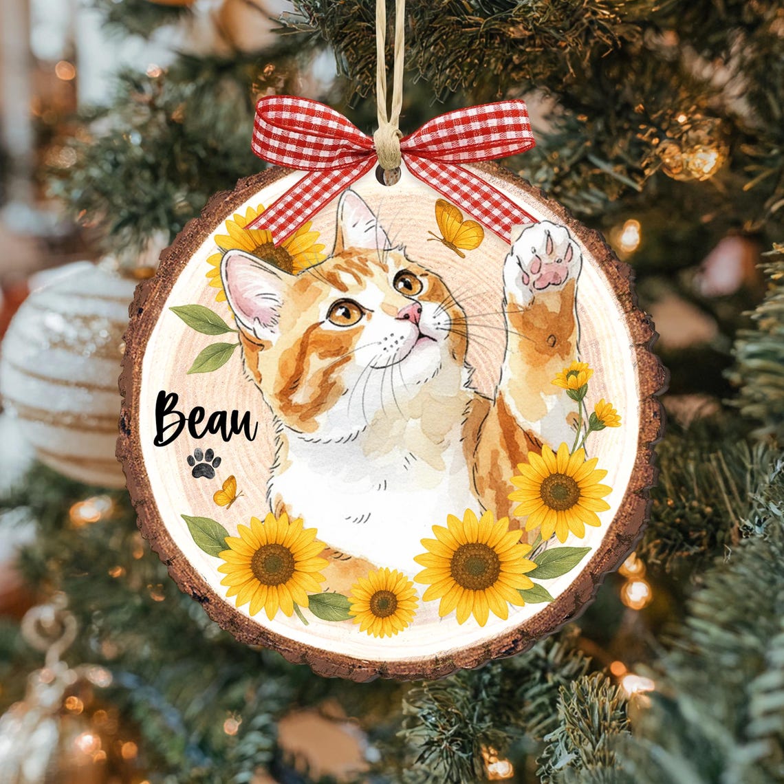 Personalized Watercolor Pet Portrait Wooden Christmas Ornament Christmas Gift for Dog Cat Lovers