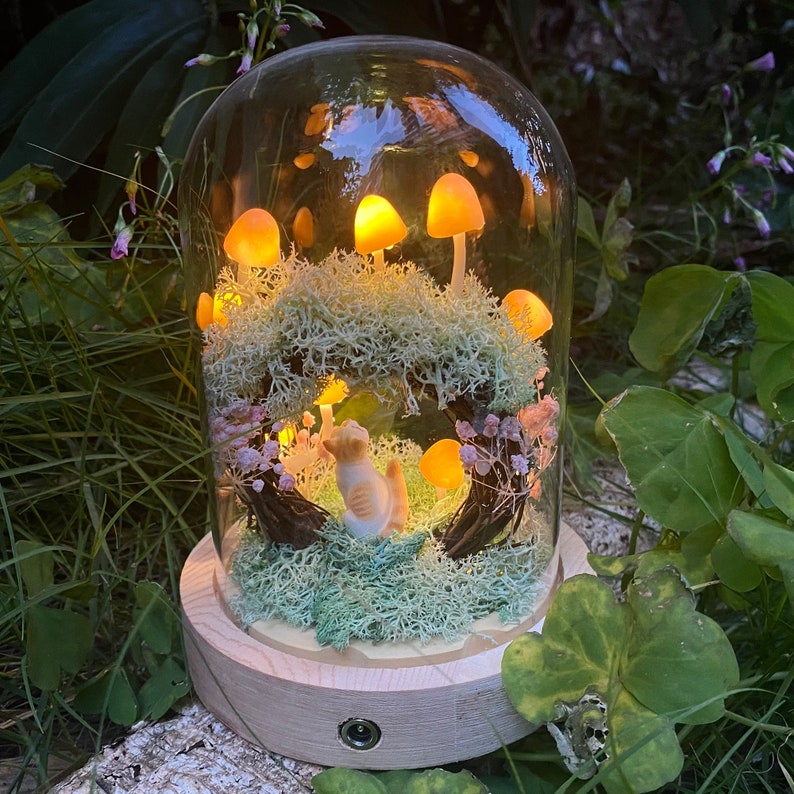 Custom Pet Figurine Mushroom Wreath Night Light Birthday Christmas Gift For Pet Lovers