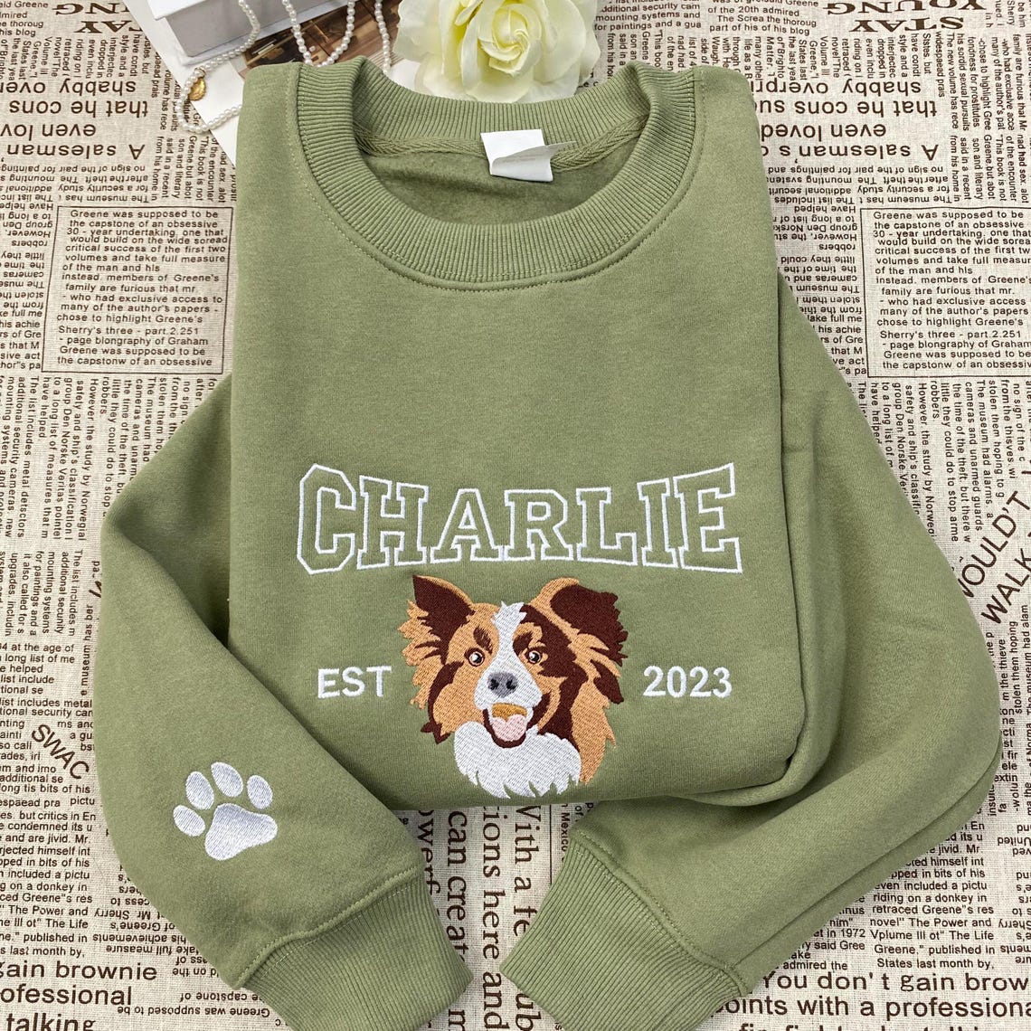 Cara de mascota bordada personalizada y nombre de mascota sudadera retrato de perro bordado cuello redondo regalo amante de las mascotas
