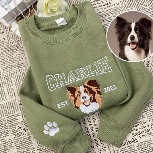 Personalized Embroidered Pet Face and Name Est Sweatshirt Gift for Pet Lovers