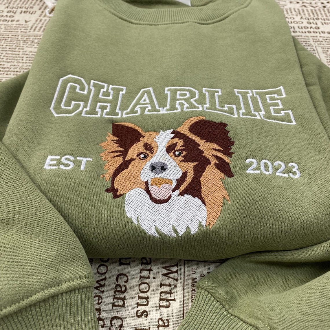Cara de mascota bordada personalizada y nombre de mascota sudadera retrato de perro bordado cuello redondo regalo amante de las mascotas