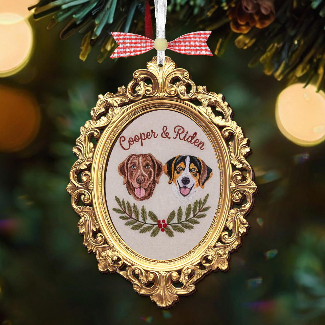 Personalized Embroidered Dog Cat Pet Portraitl Ornament Frame Christmas Keepsake Gift for Pet Lovers
