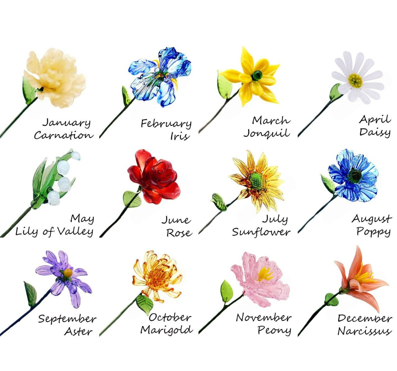 Fleur en verre personnalisée pour le mois de naissance, cadeaux uniques pour maman, grand-mère, fête des mères, idées cadeaux de Noël