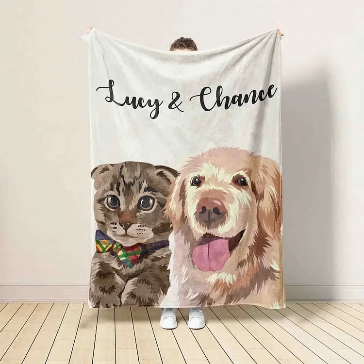 Custom Pet Photo Blanket with Name – Christmas Keepsake Gift for Dog & Cat Lovers