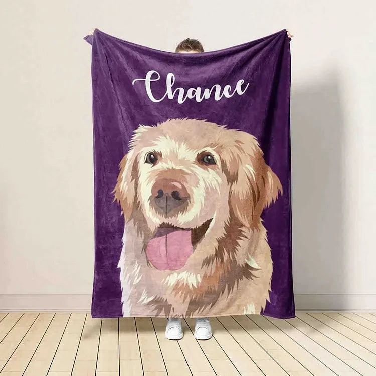 Custom Pet Photo Blanket with Name – Christmas Keepsake Gift for Dog & Cat Lovers