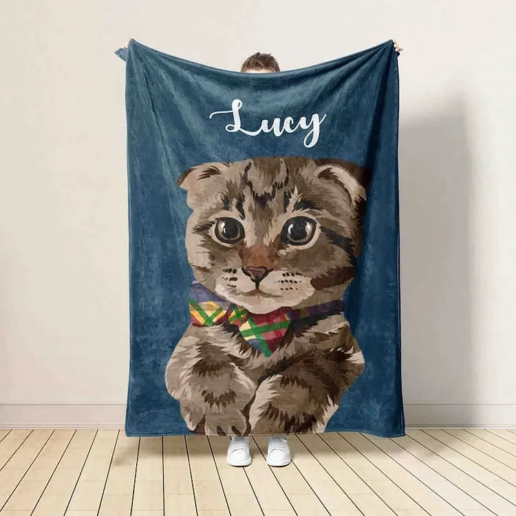 Custom Pet Photo Blanket with Name – Christmas Keepsake Gift for Dog & Cat Lovers