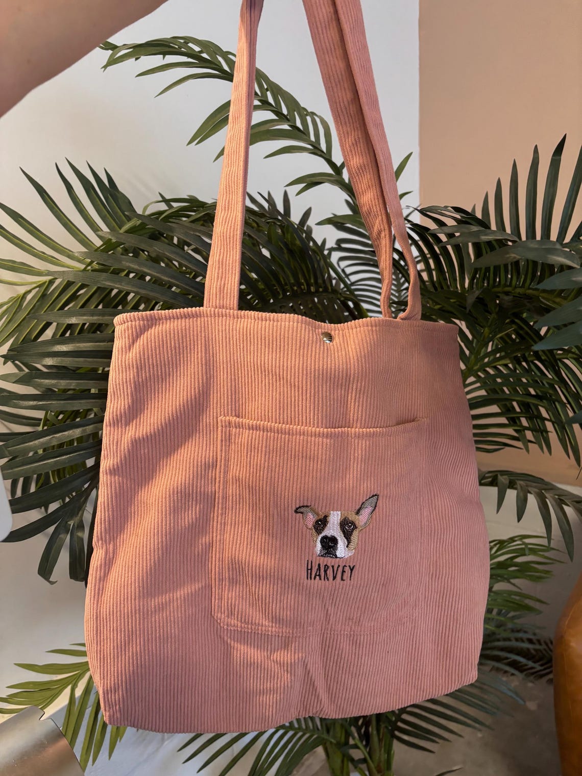 Sac fourre-tout en velours côtelé brodé personnalisé pour animaux de compagnie – Cadeau unique pour les amoureux des chiens ou des chats