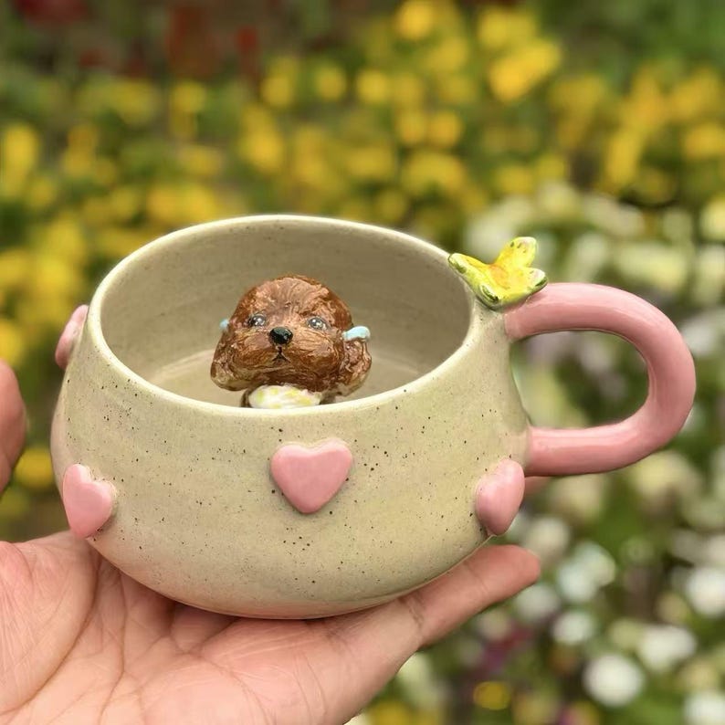 Personalized Handcrafted Pet Figure Mug Custom Cat and Dog Ceramic Coffee Mug Gift for Pet Lovers