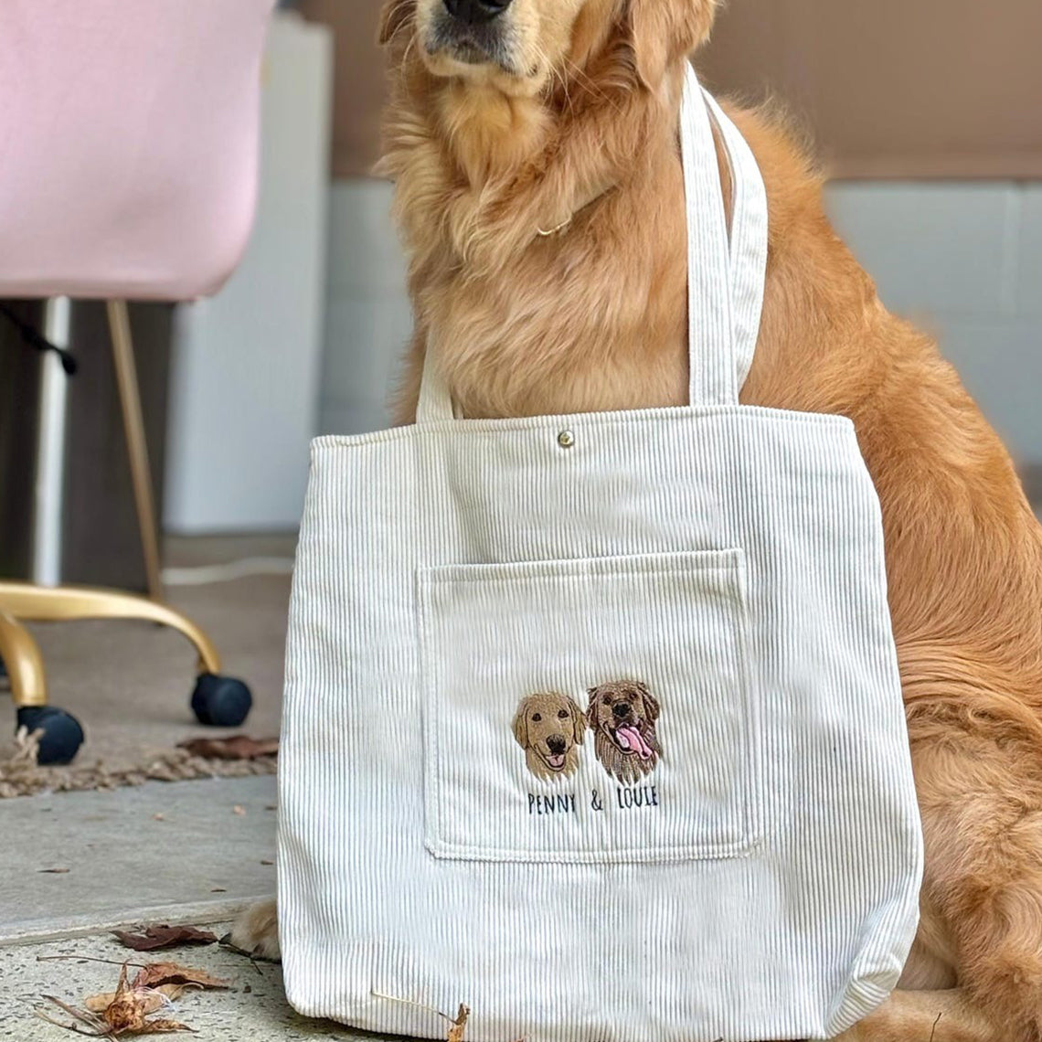 Sac fourre-tout en velours côtelé brodé personnalisé pour animaux de compagnie – Cadeau unique pour les amoureux des chiens ou des chats