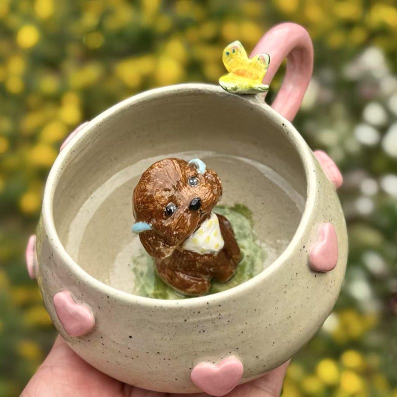 Personalized Handcrafted Pet Figure Mug Custom Cat and Dog Ceramic Coffee Mug Gift for Pet Lovers