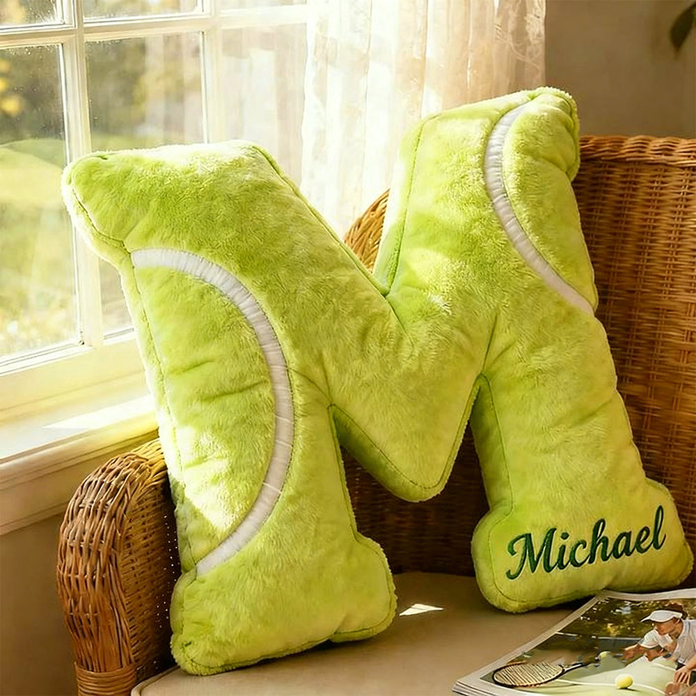 Personalized Tennis Letter Shaped Pillow with Custom Name Gift for Sport Fans Tennis Lovers