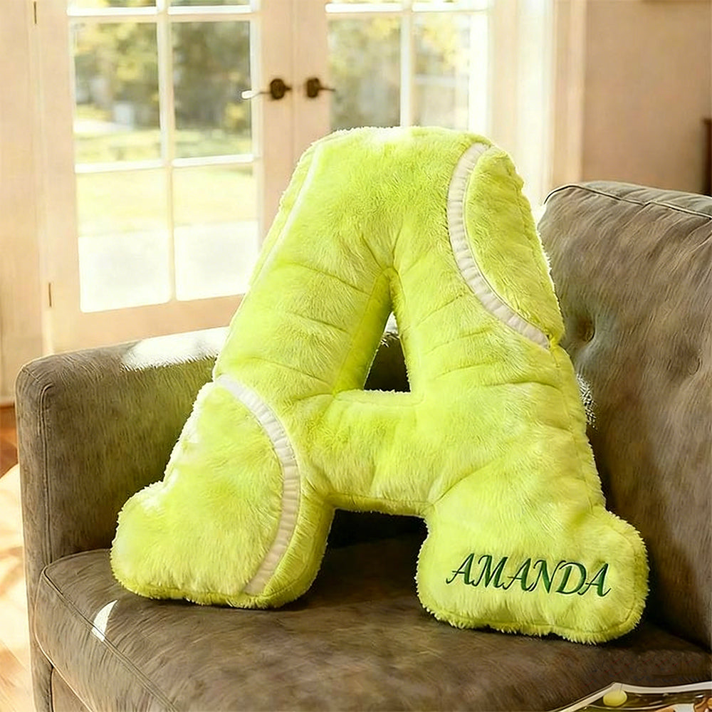 Personalized Tennis Letter Shaped Pillow with Custom Name Gift for Sport Fans Tennis Lovers