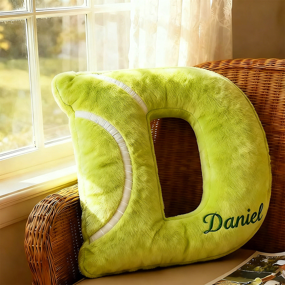 Personalized Tennis Letter Shaped Pillow with Custom Name Gift for Sport Fans Tennis Lovers