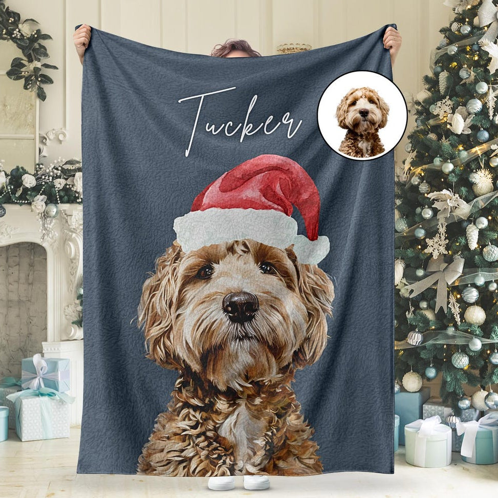 Personalized Christmas Pet Portrait Blanket Custom Dog Cat Photo Blanket Christmas Gift For Pet Lovers