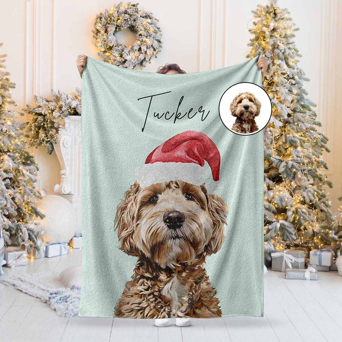 Personalized Christmas Pet Portrait Blanket Custom Dog Cat Photo Blanket Christmas Gift For Pet Lovers