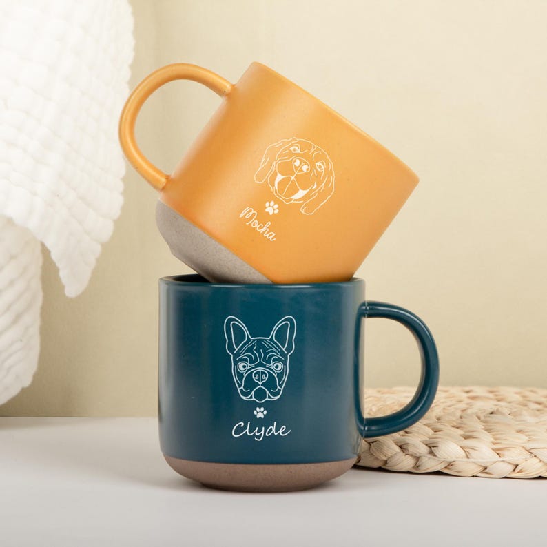 Personalized Dog & Cat Face Portrait Pottery Mug – Custom Pet Mug for Dog Moms, Pet Lovers & Christmas Keepsake