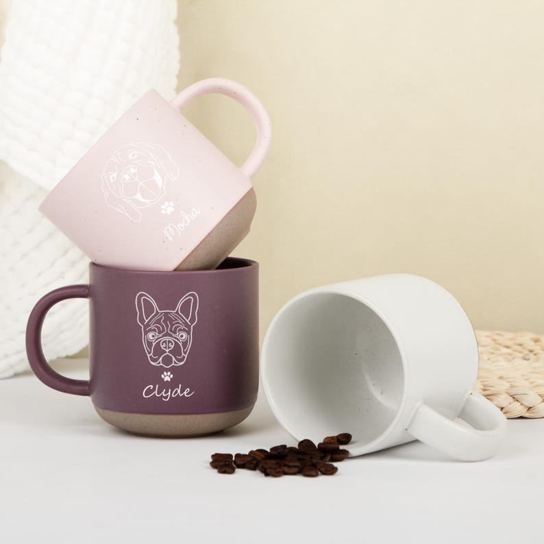 Personalized Dog & Cat Face Portrait Pottery Mug – Custom Pet Mug for Dog Moms, Pet Lovers & Christmas Keepsake