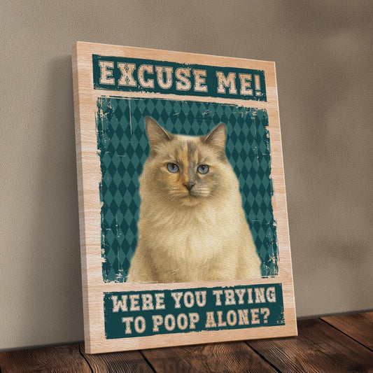 Custom Funny Cat Bathroom Decor for Cat Lovers – “Were You Trying To Poop Alone?” Sign, Perfect Cat Mom Gift & Pet Owner Humor