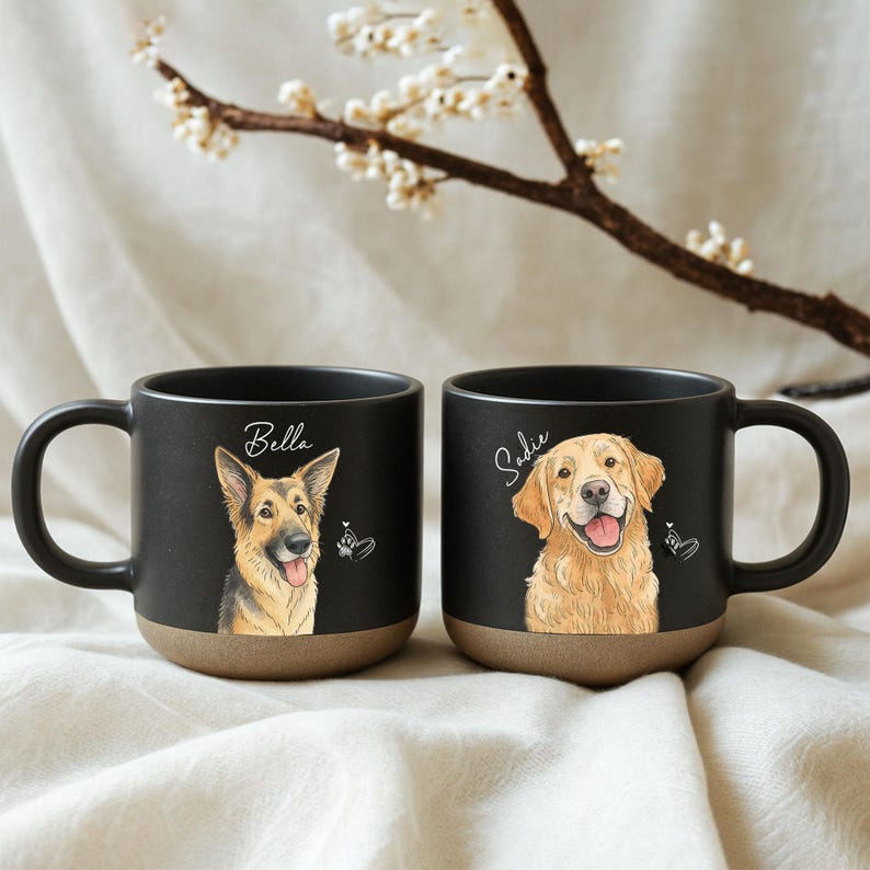Personalized Watercolor Photo Pet Pottery Mug – Perfect Christmas Gift for Cat Dog Lovers